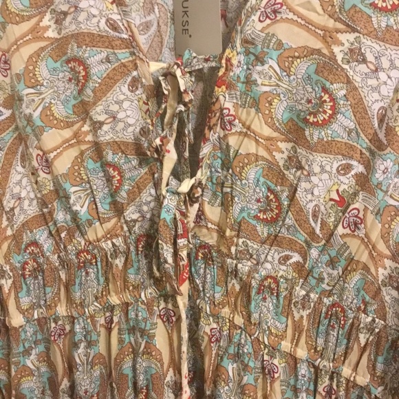 Bohemian Floral Print Woven Bell Sleeve Flounce Gypsy Maxi Dress XL - Picture 10 of 11